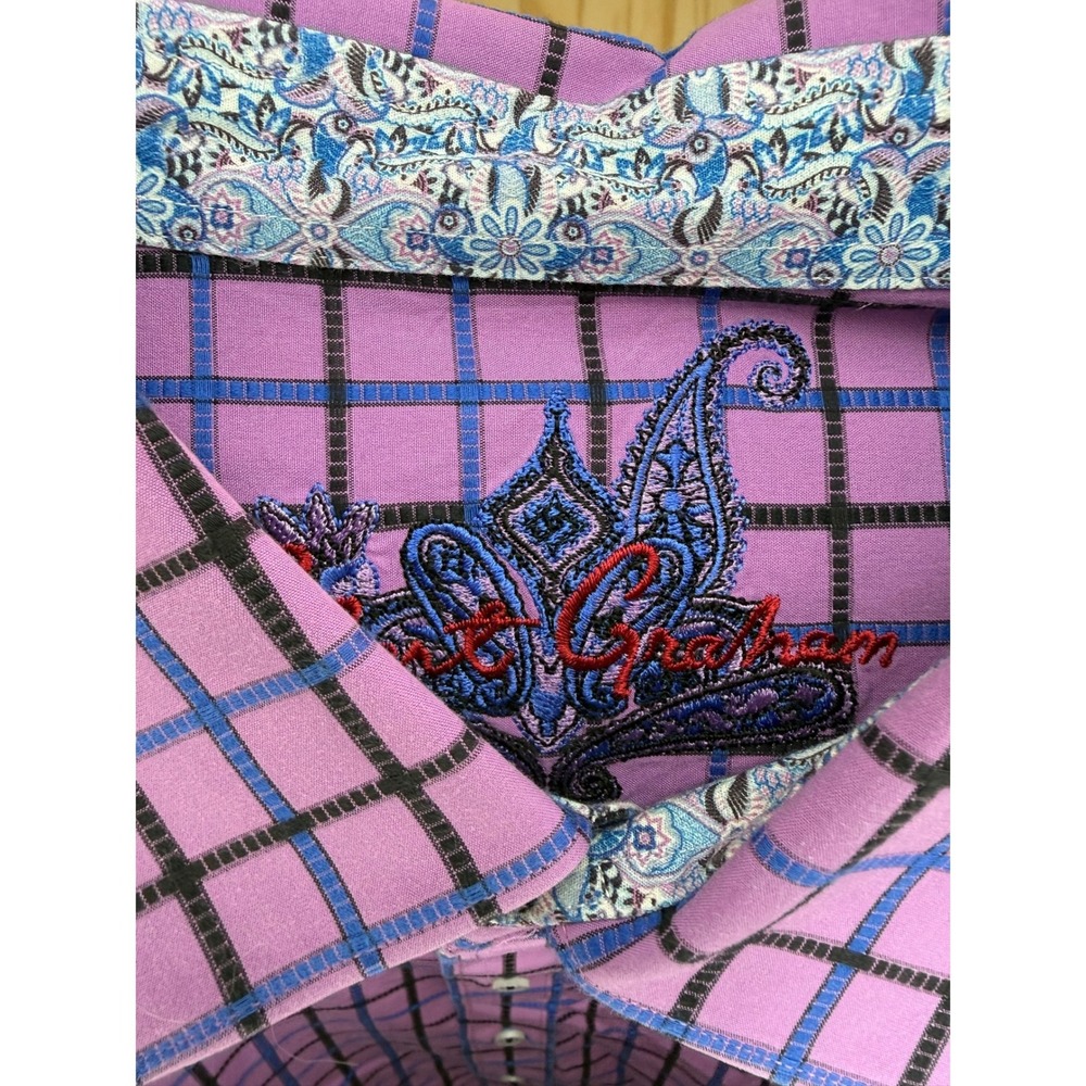Robert Graham 3XL Purple Grid Check Paisley Trim Button Down Shirt Classic Fit - Picture 5 of 9